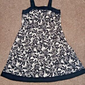 R&K Originals‎ womans White Dress black roses Plus size 16W A-line Midi/tea C3